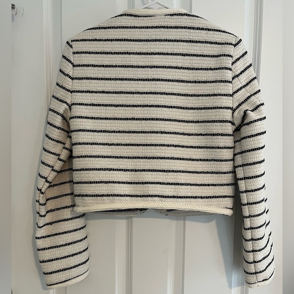 Abercrombie & Fitch - Collarless Tweed Jacket in Black/Cream, XS - Picture 6 of 9